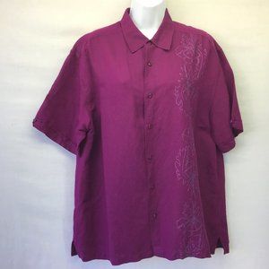 Havanera Men's Shirt Purple Floral Embroidered Short Sleeve Button Up Hawaiian L